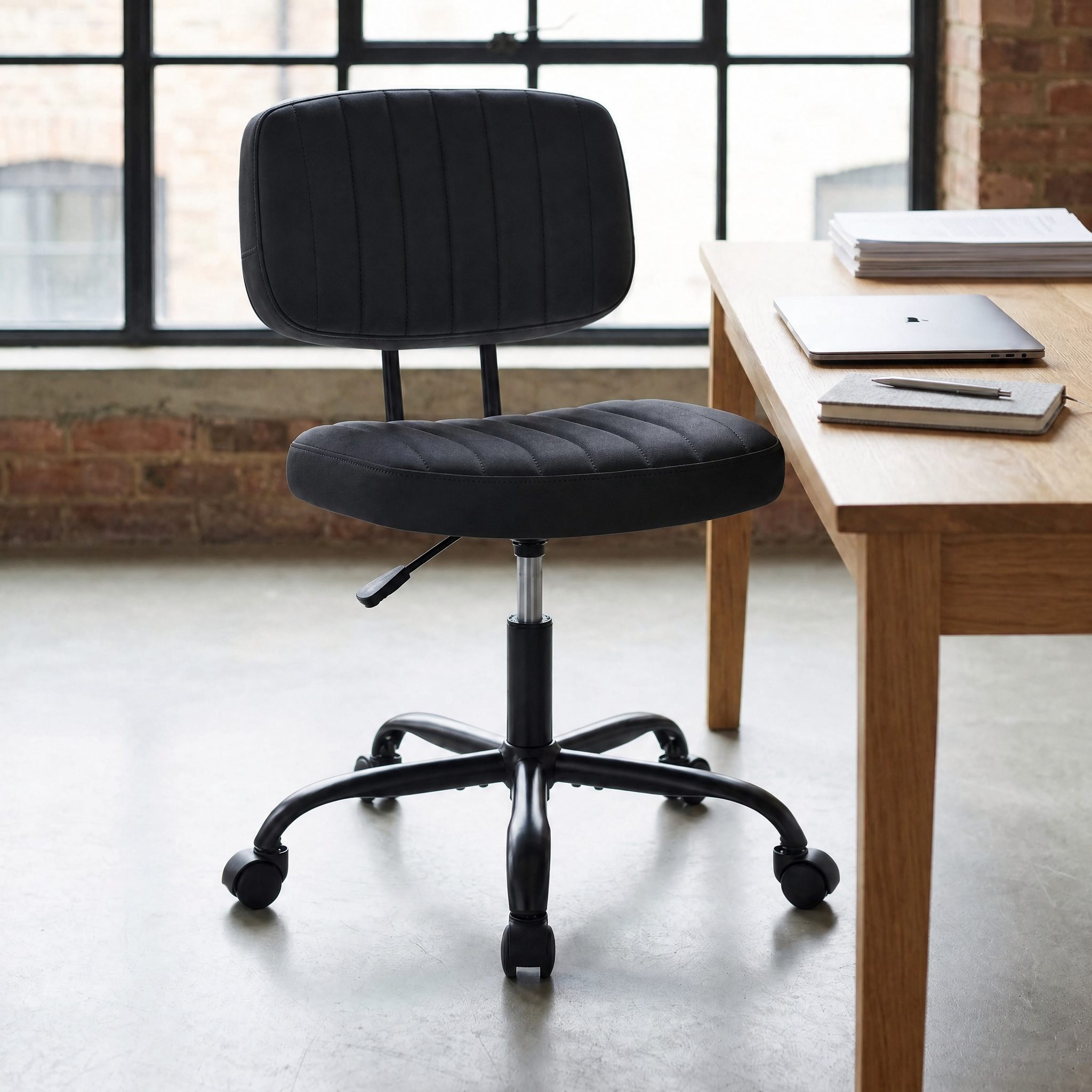 Armless Swivel PU Leather Office Chair