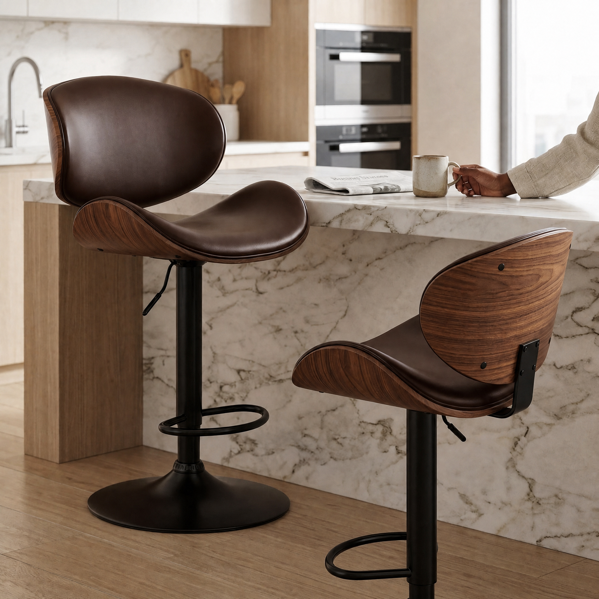 Adjustable Swivel PU Leather Bar Stools Set of 2
