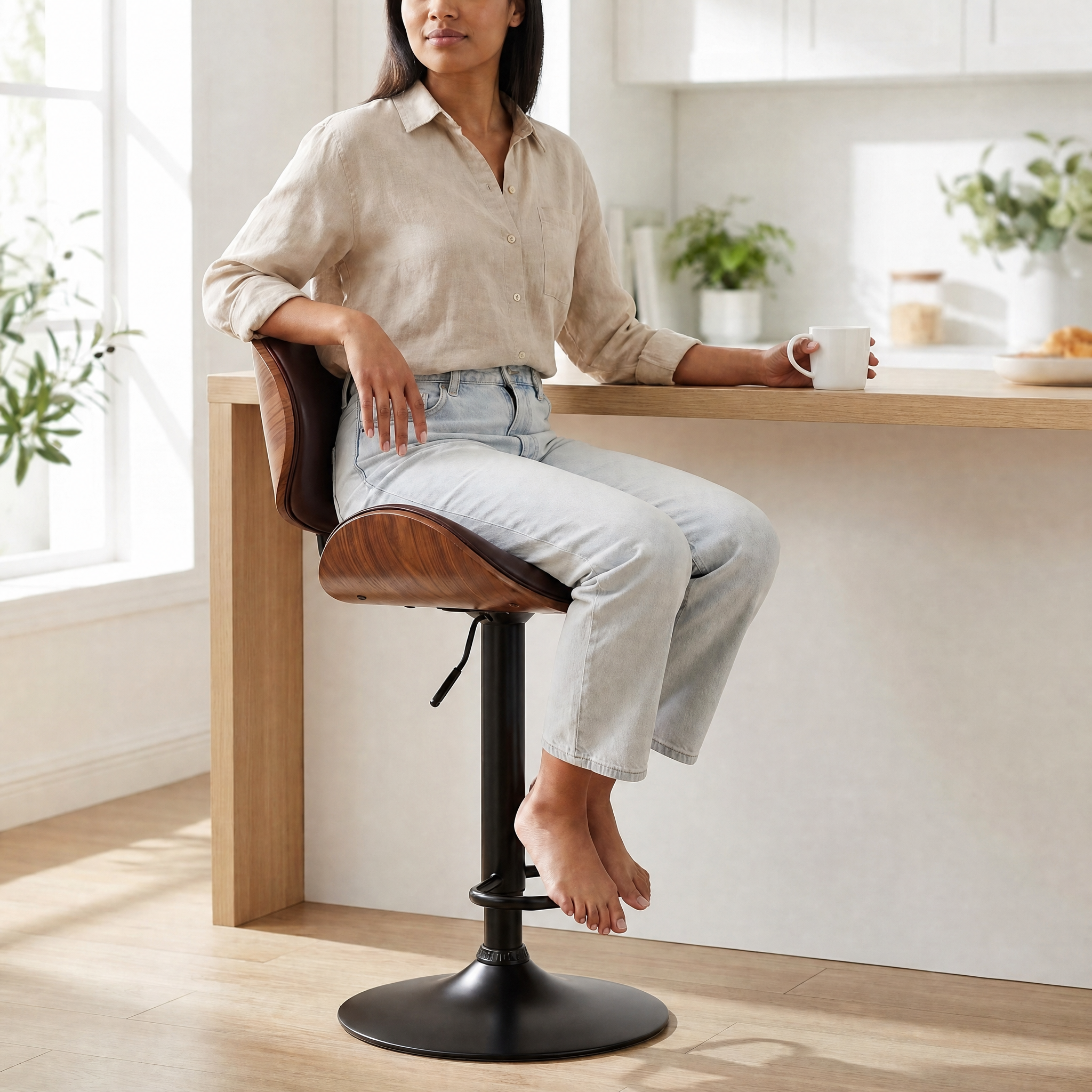 Adjustable Swivel PU Leather Bar Stools Set of 2