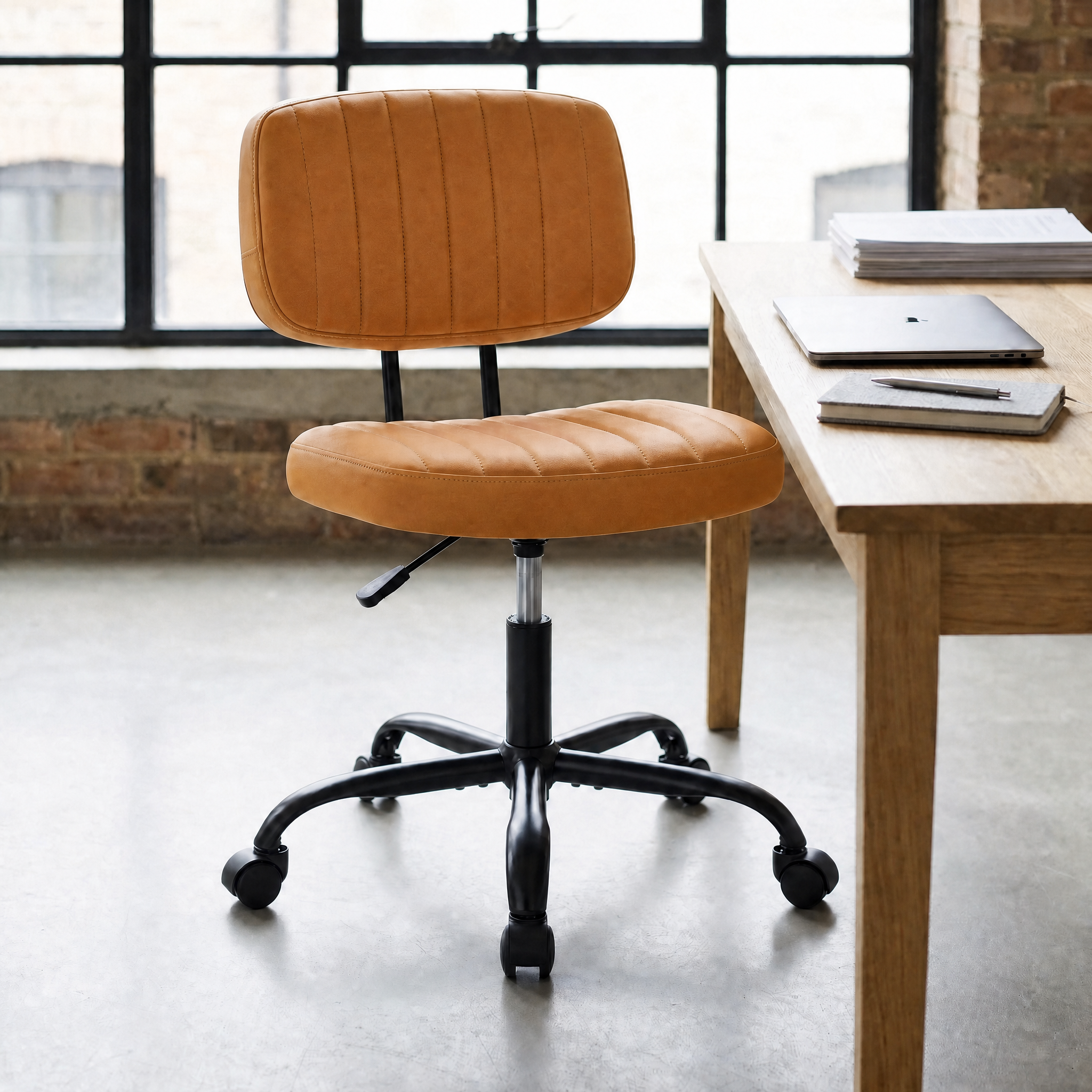 Armless Swivel PU Leather Office Chair