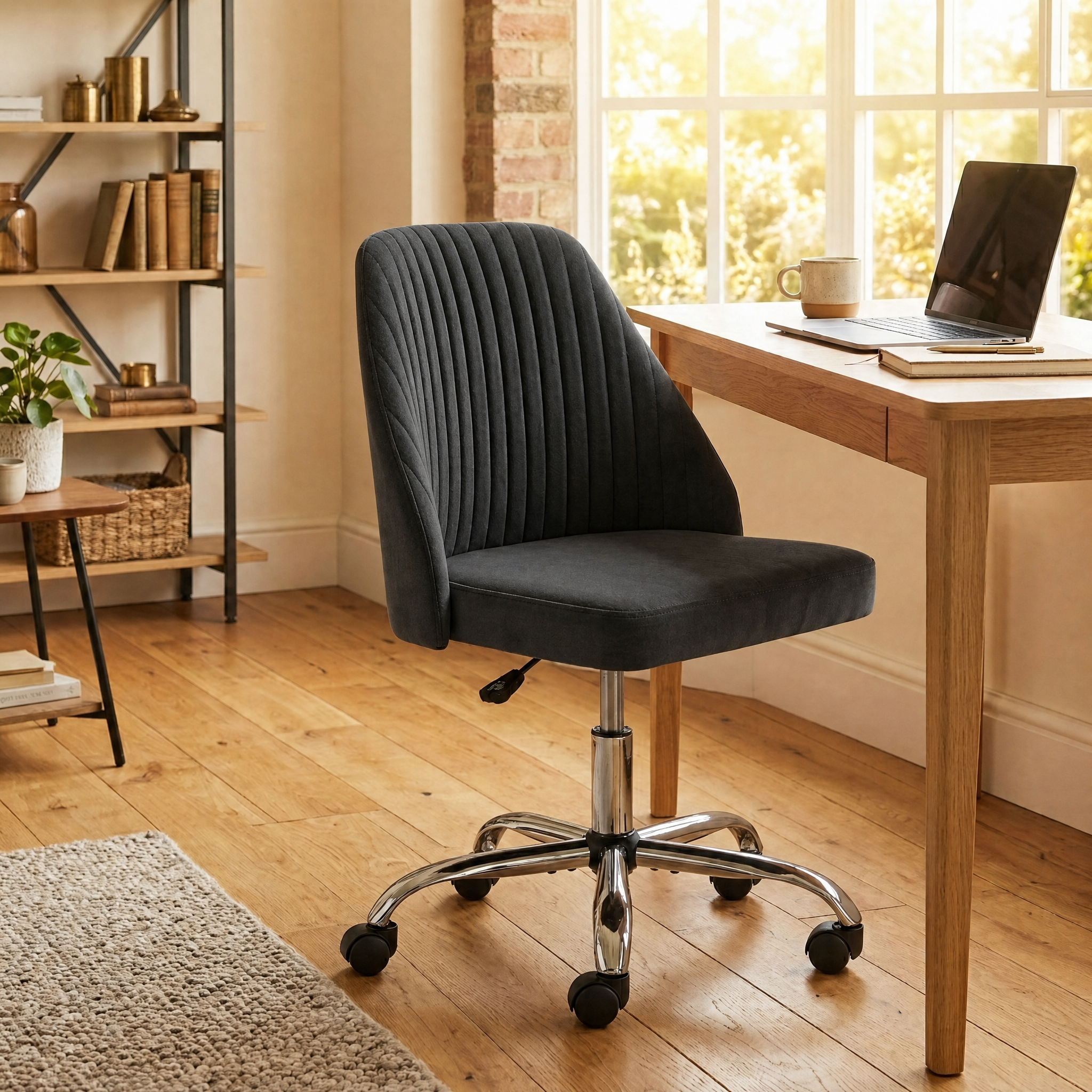 Armless Fabric Rolling Office Chair