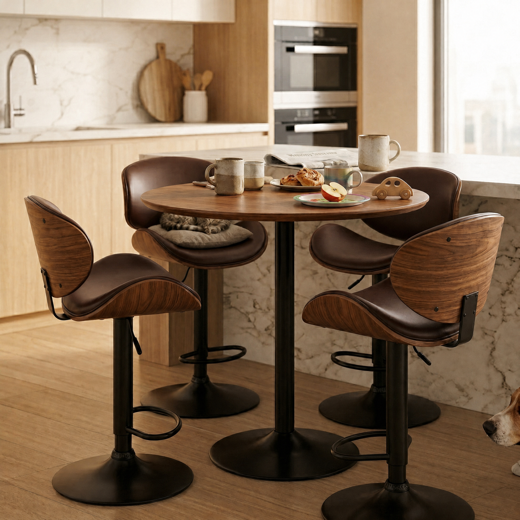 Adjustable Swivel PU Leather Bar Stools Set of 2