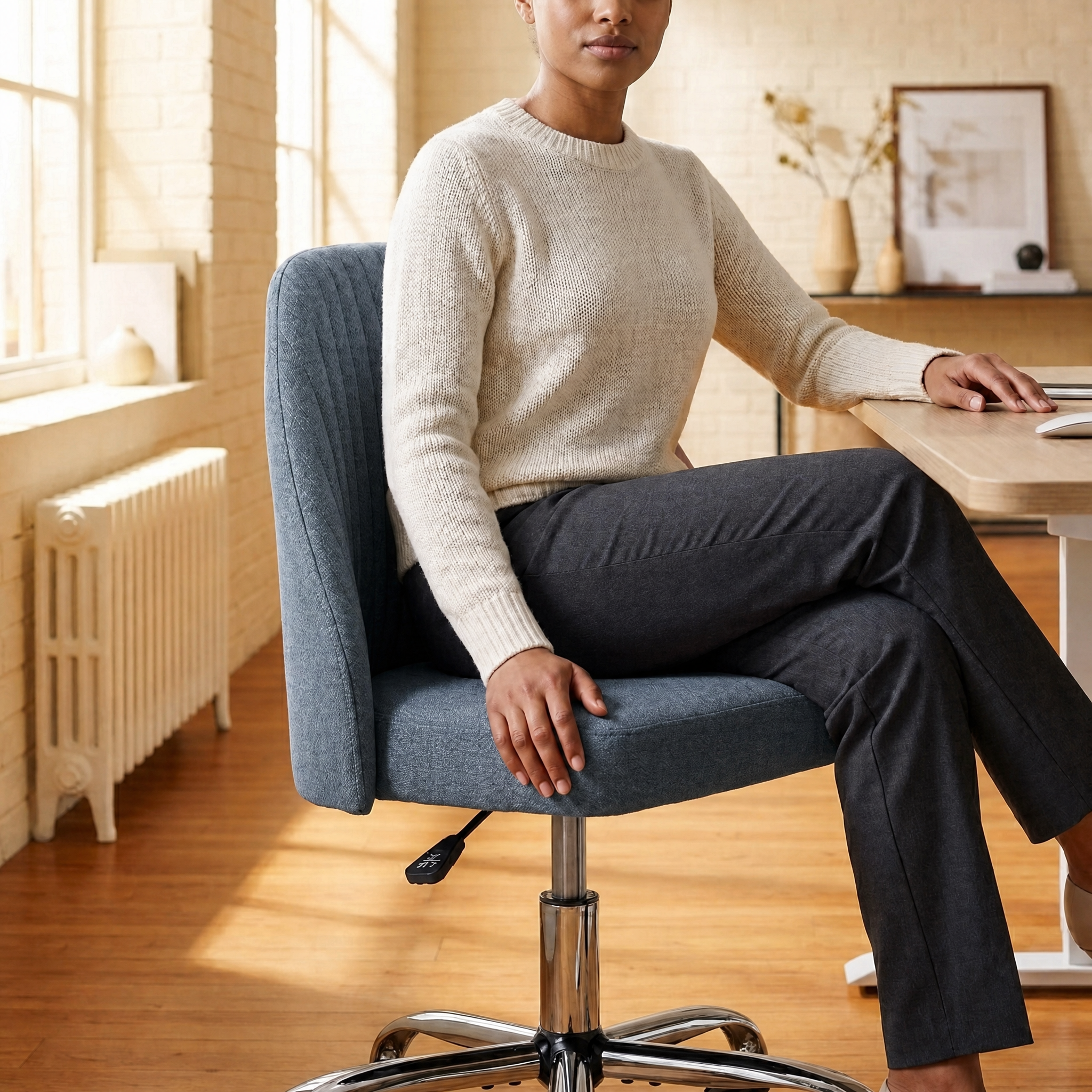 Armless Fabric Rolling Office Chair