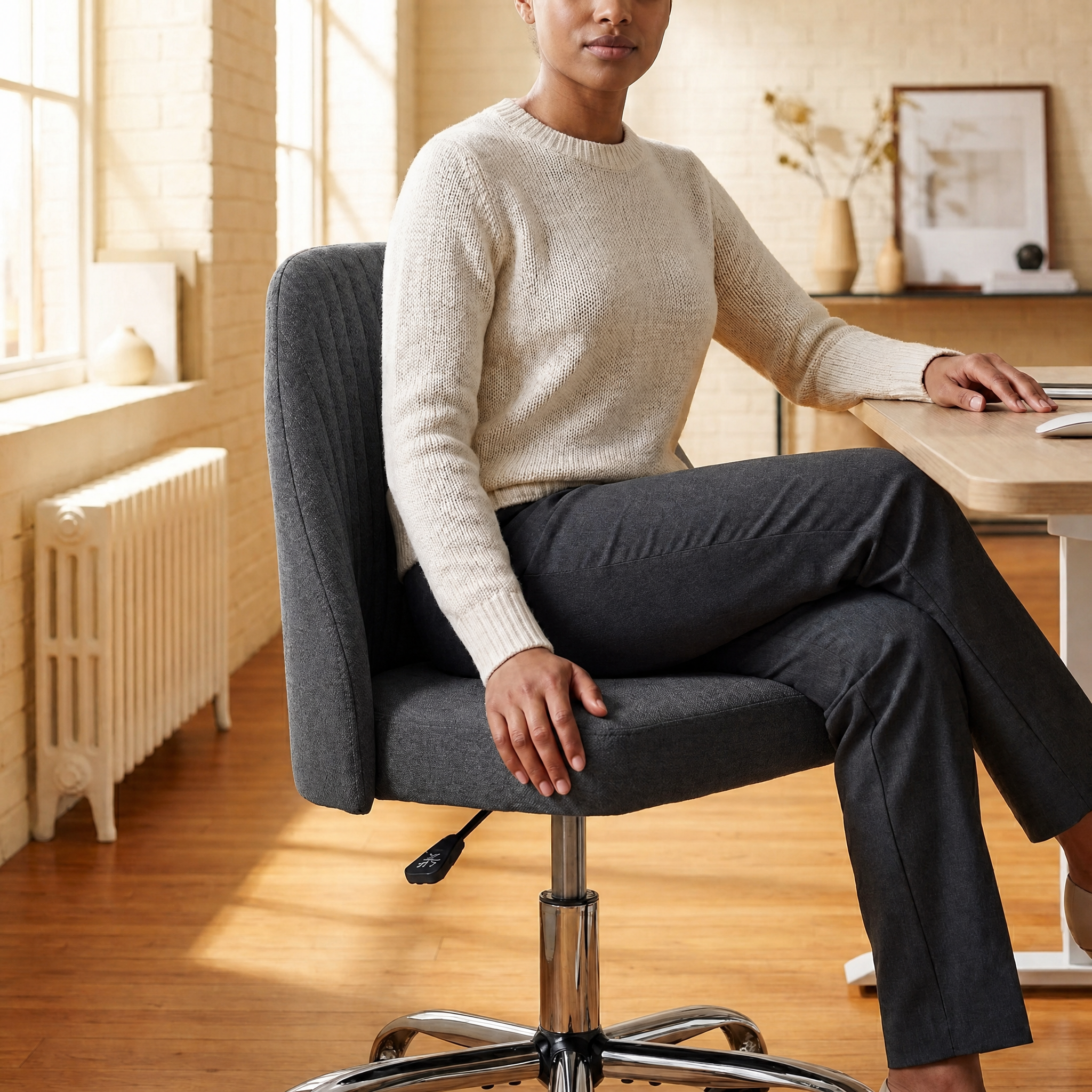 Armless Fabric Rolling Office Chair
