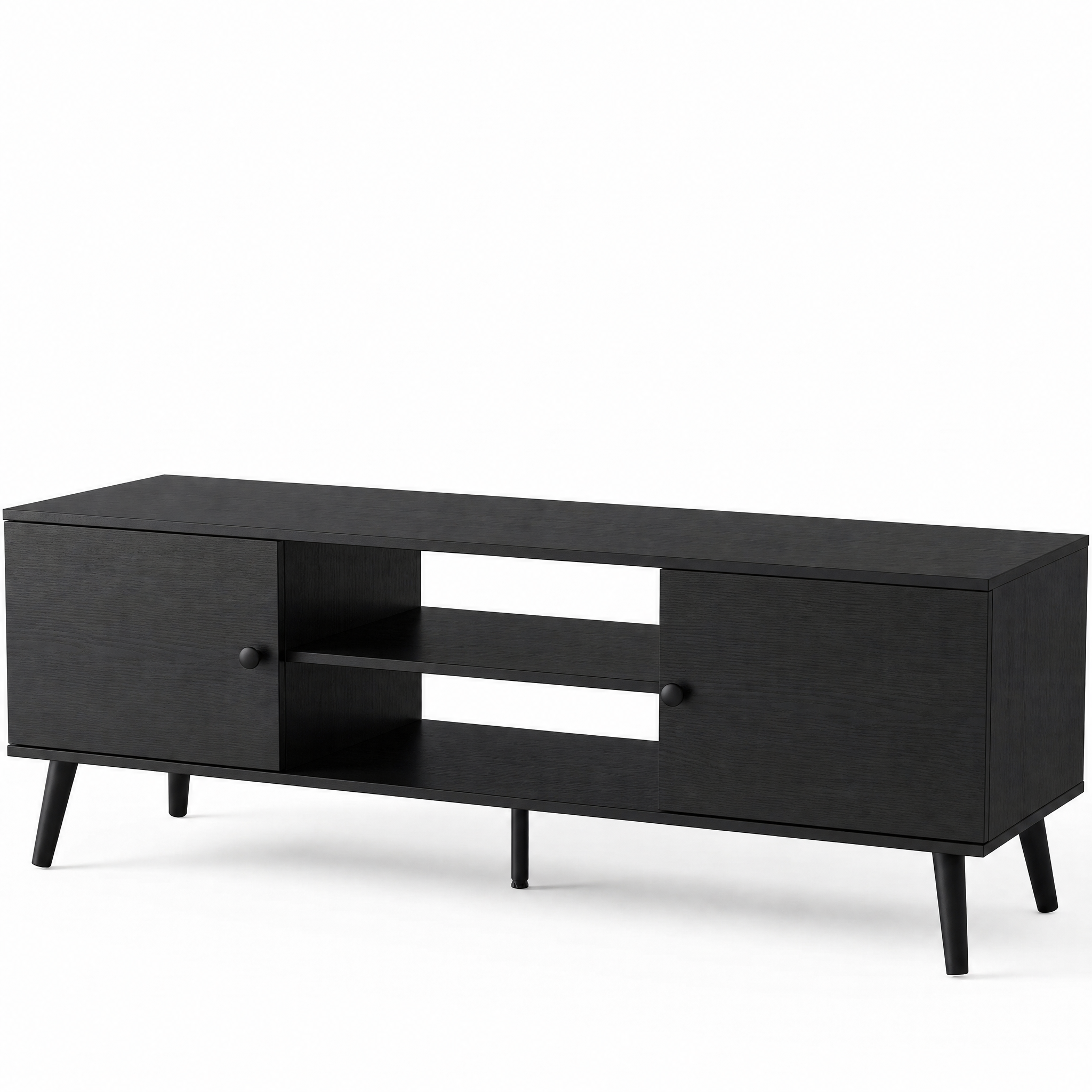 Walnut Wood TV Stand 60 Inch, Double Door Storage Cabinet Entertainment Center for TVs Up to 65"