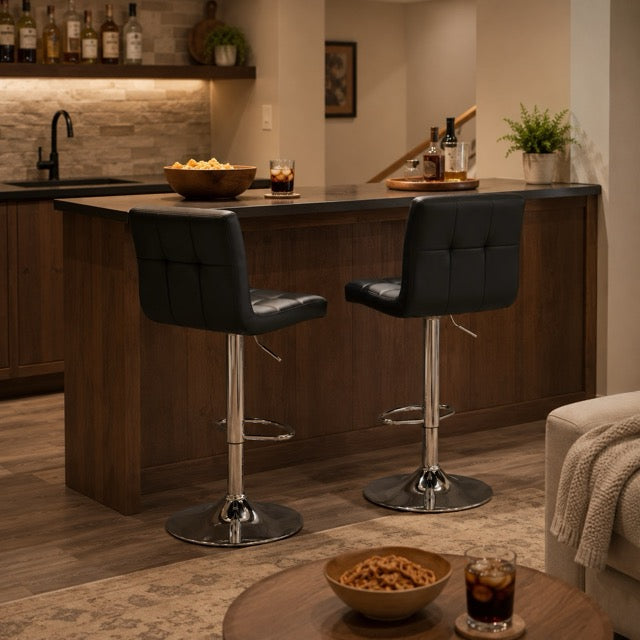 Set of 2 Adjustable Swivel Bar Stools with PU Leather Seats
