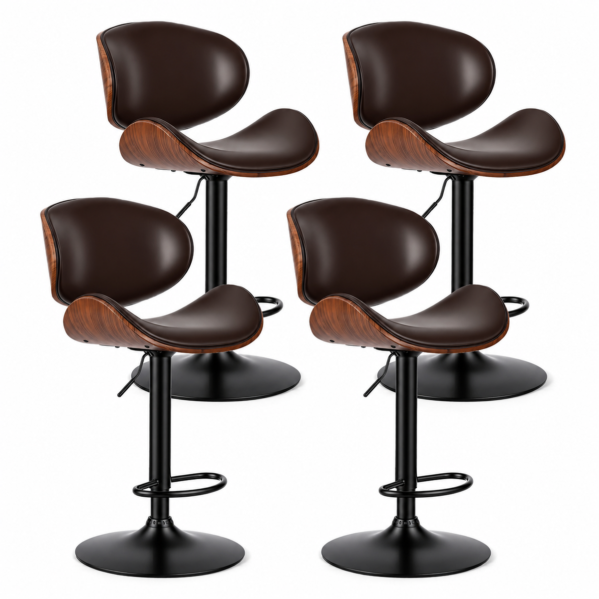 Warebay Adjustable Swivel PU Leather Bar Stools – Set of 2, 4, or 6 | Black & Brown