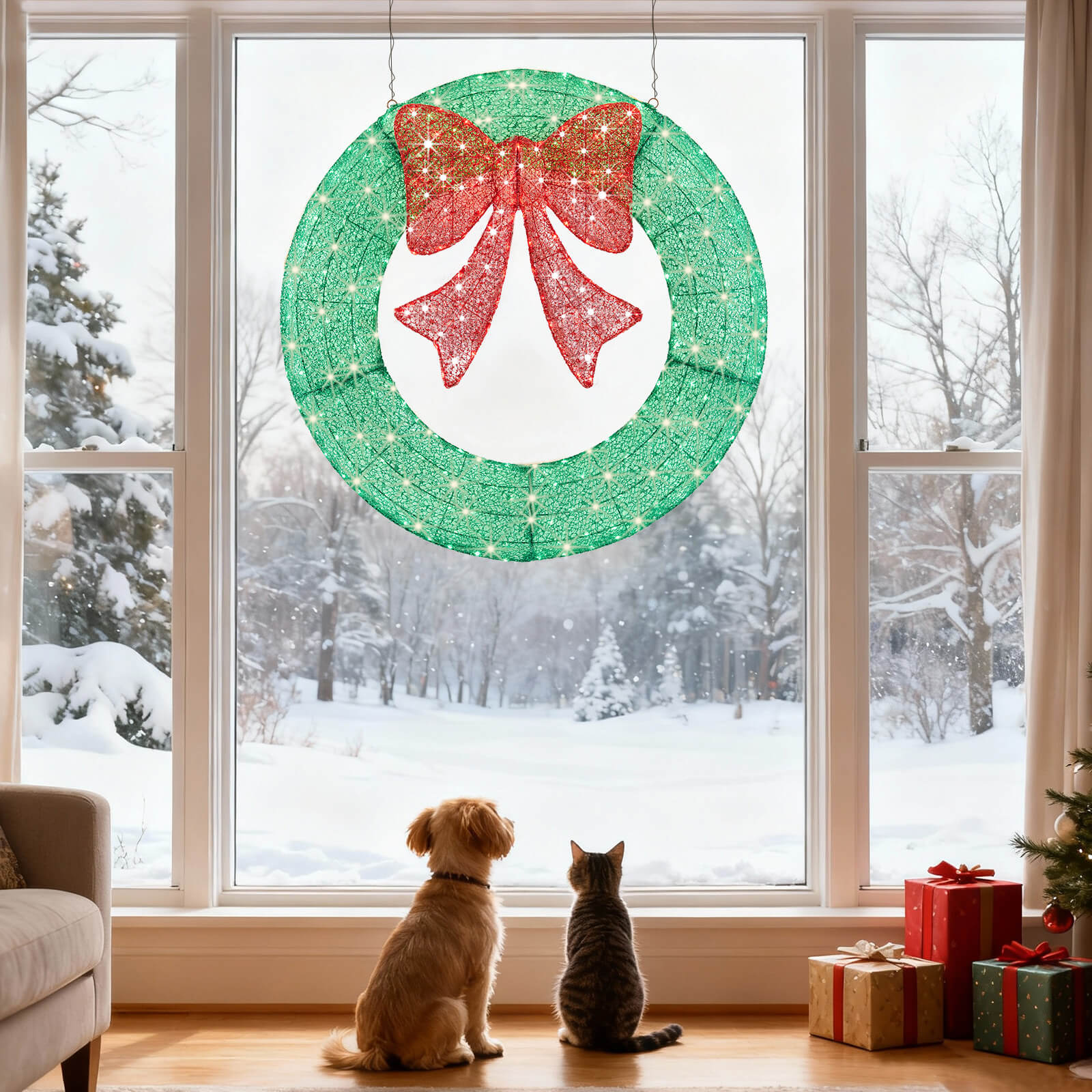 LED Illuminated Christmas Wreath with Remote