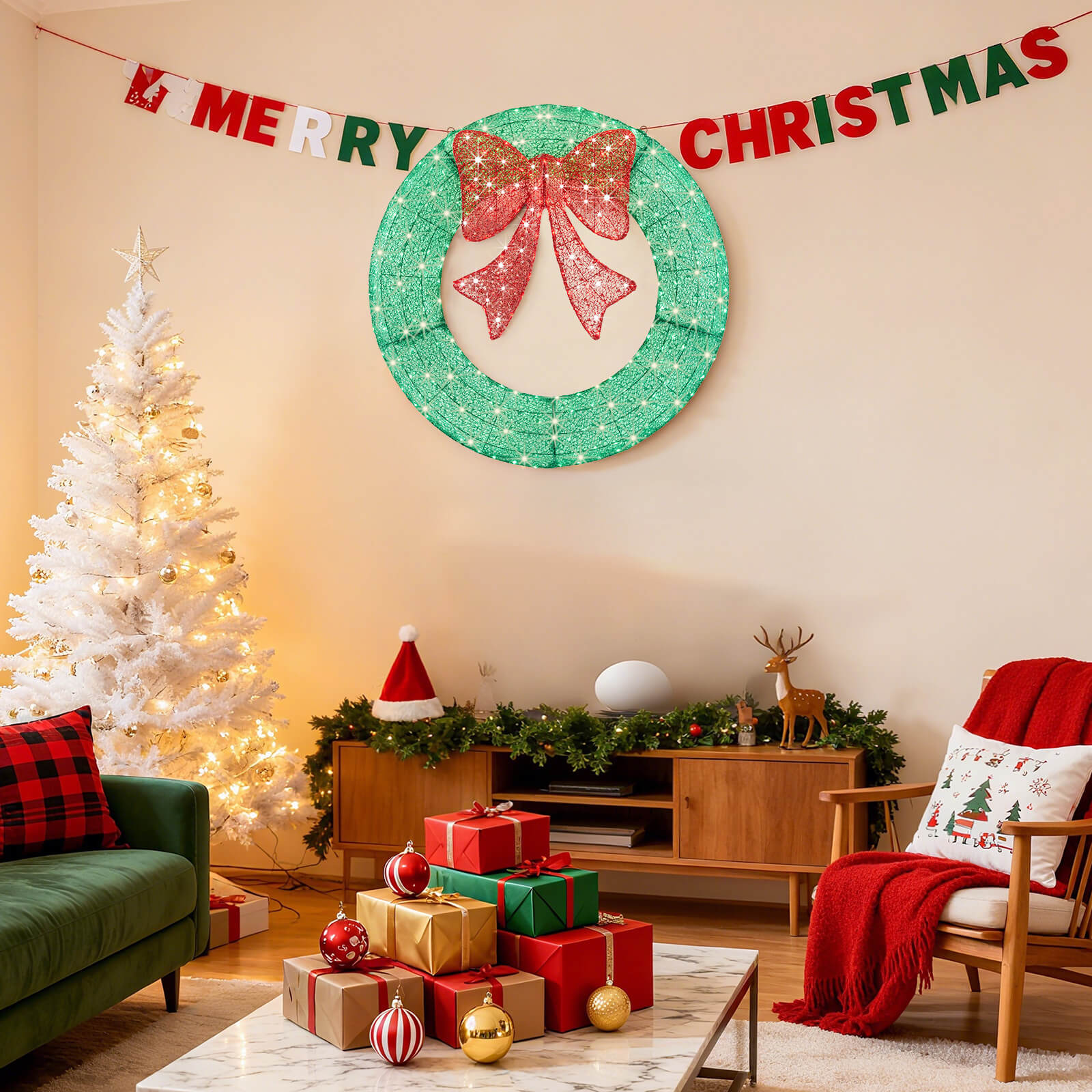 LED Illuminated Christmas Wreath with Remote
