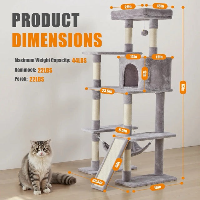 63 Inch Plush Multi-Level Cat Tree Tower