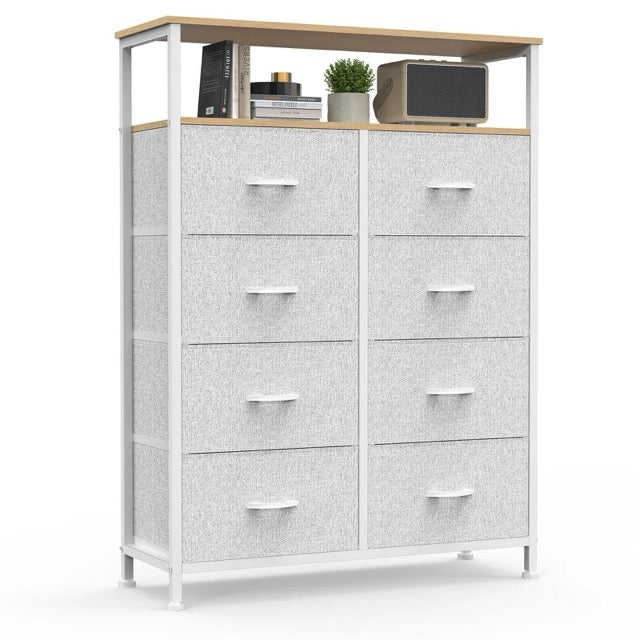 Fabric Dresser with 8 Drawers & Open Shelf – Tall Storage Cabinet for Bedroom & Closet Organization