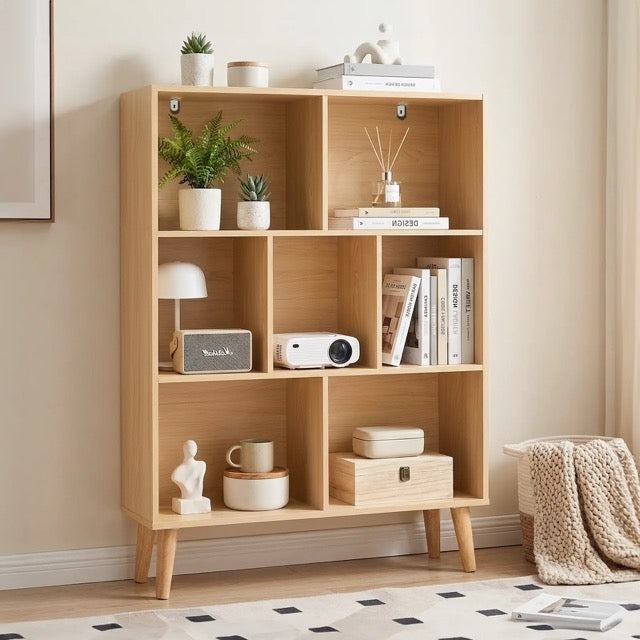 3-Tier Wooden Bookshelf with Metal Legs – Open Storage Cabinet