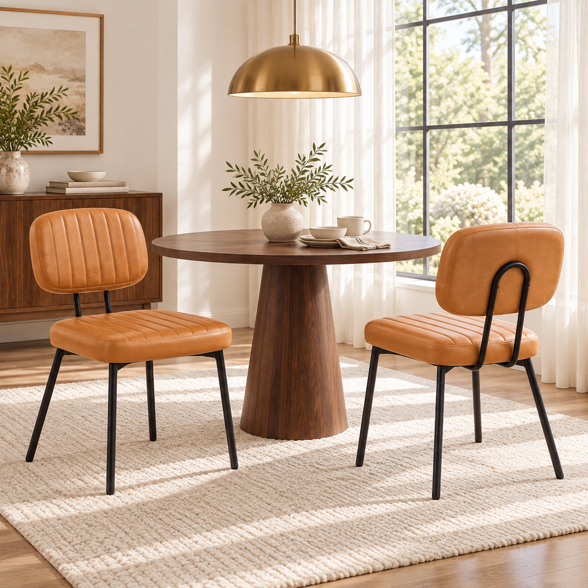 Modern Faux Leather Dining Chairs with Metal Legs