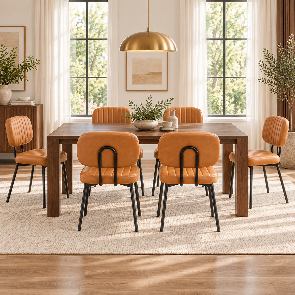 Modern Faux Leather Dining Chairs with Metal Legs