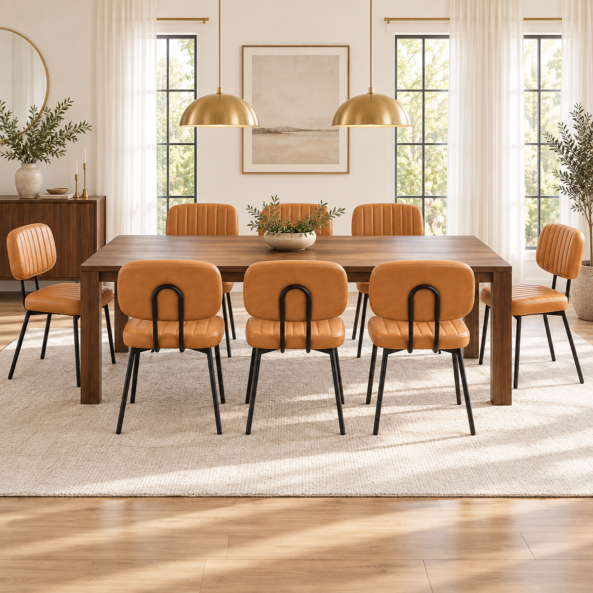 Modern Faux Leather Dining Chairs with Metal Legs