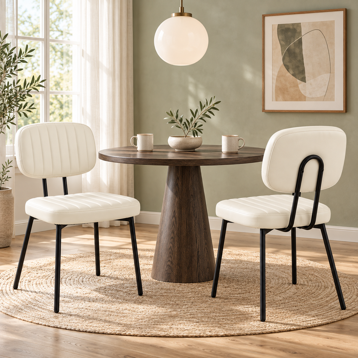 Modern Faux Leather Dining Chairs with Metal Legs