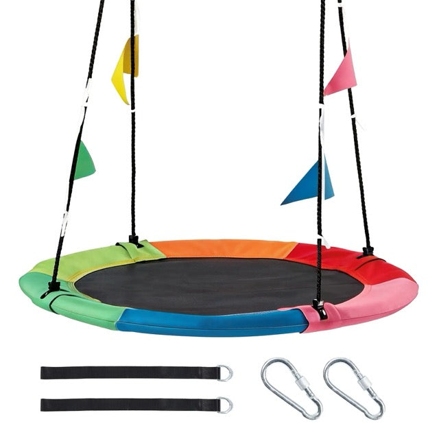 40" Kids Flying Saucer Swing with Detachable Flags – Heavy Duty Outdoor Tree Swing for Kids & Adults (440lbs Capacity, 600D Oxford Fabric)