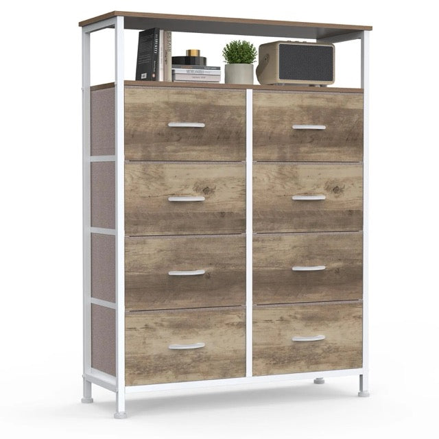 Fabric Dresser with 8 Drawers & Open Shelf – Tall Storage Cabinet for Bedroom & Closet Organization