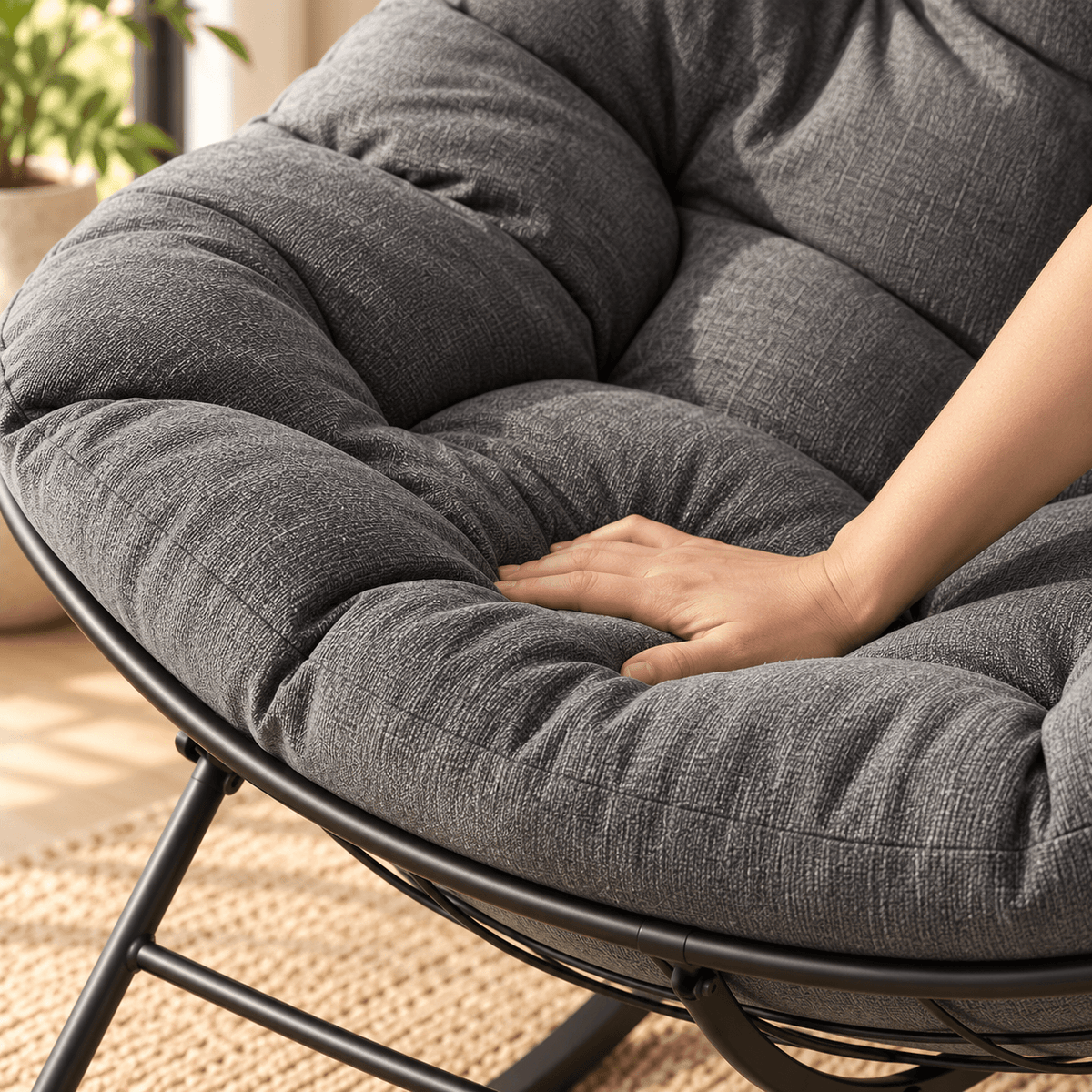 Oversized Rocking Egg Lounge Chair with Cushion, for Patio, Garden, Living Room