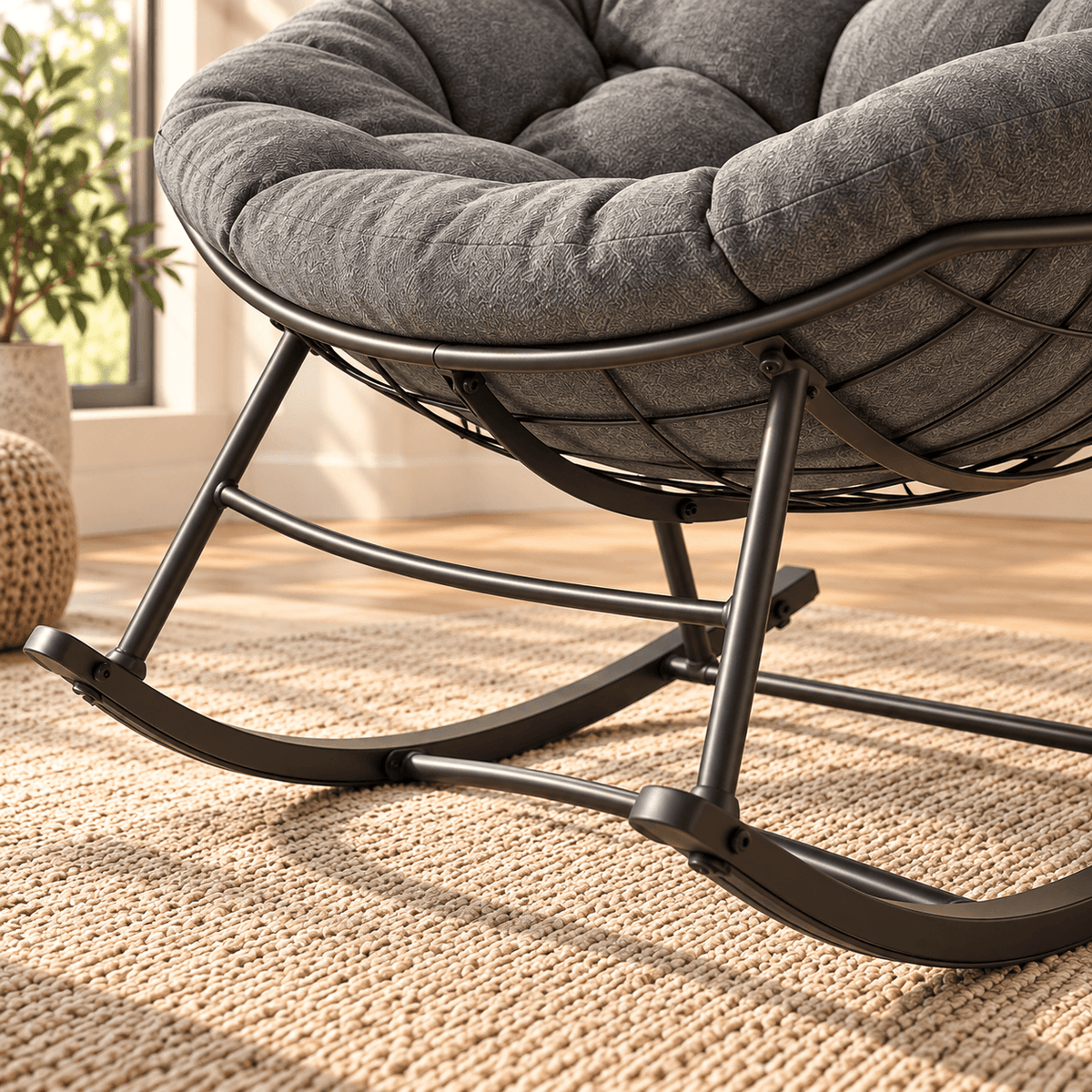 Oversized Rocking Egg Lounge Chair with Cushion, for Patio, Garden, Living Room