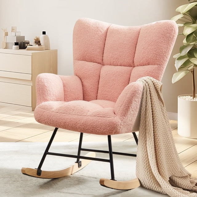Teddy Upholstered Glider Rocker with High Backrest | Nursery & Living Room Rocking Chair