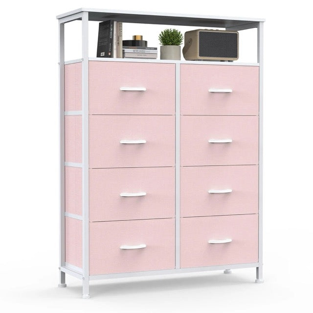Fabric Dresser with 8 Drawers & Open Shelf – Tall Storage Cabinet for Bedroom & Closet Organization