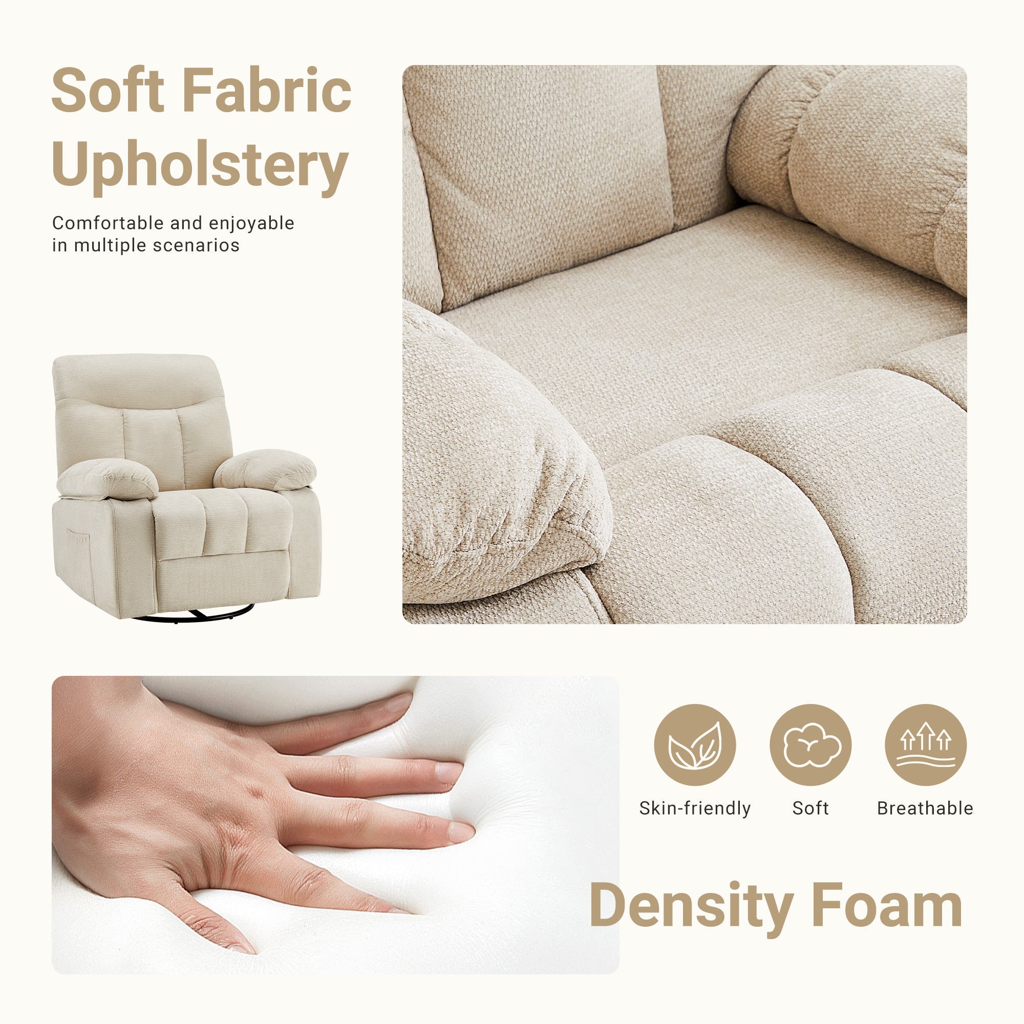 Chenille Swivel Rocker Massage Recliner Chair