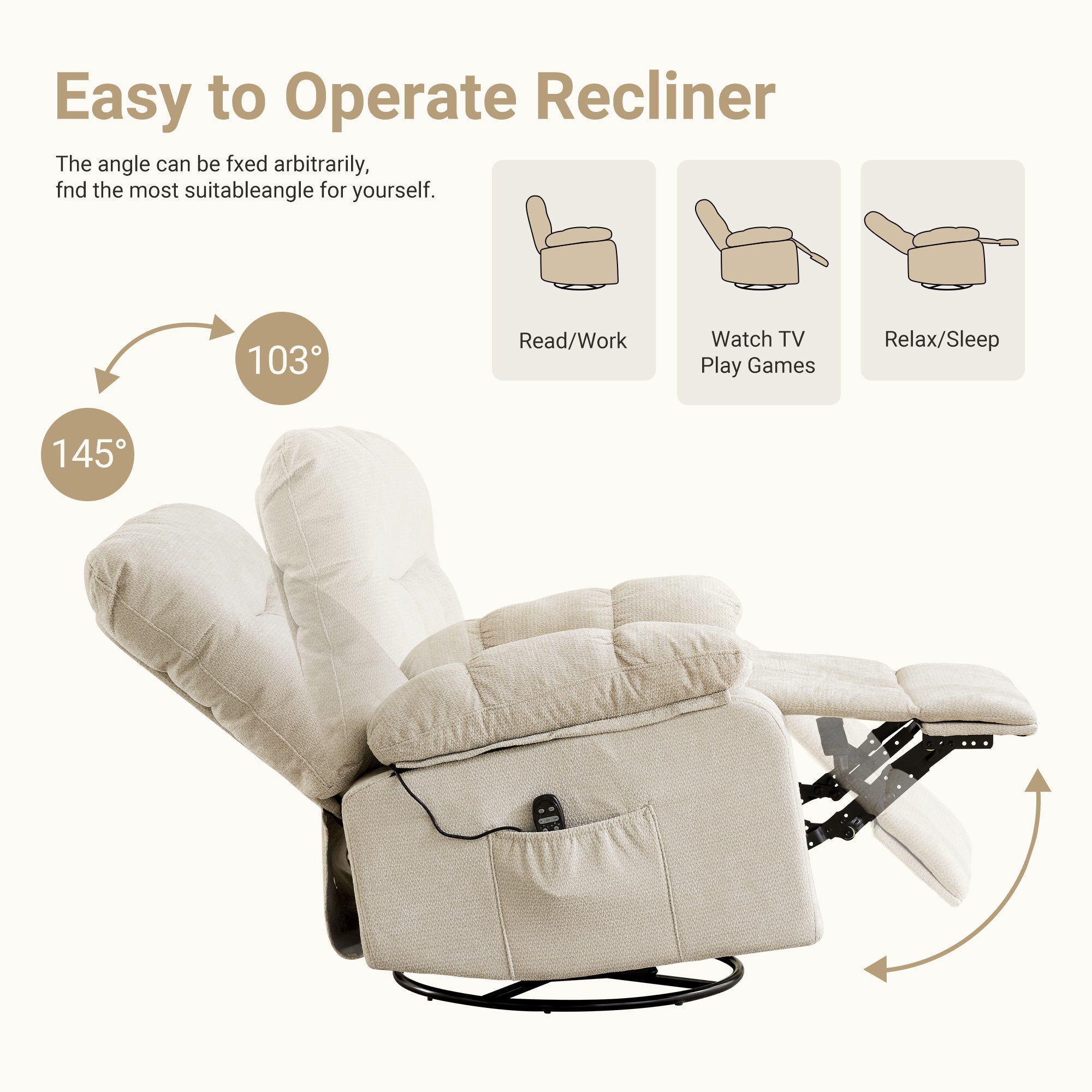 Chenille Swivel Rocker Massage Recliner Chair