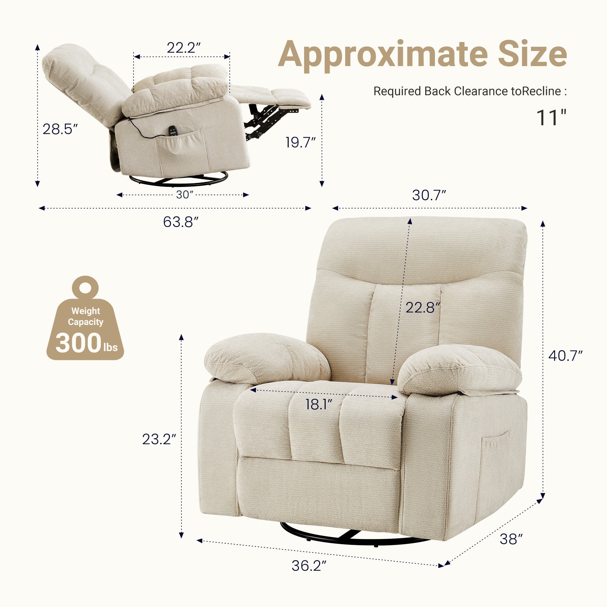 Chenille Swivel Rocker Massage Recliner Chair