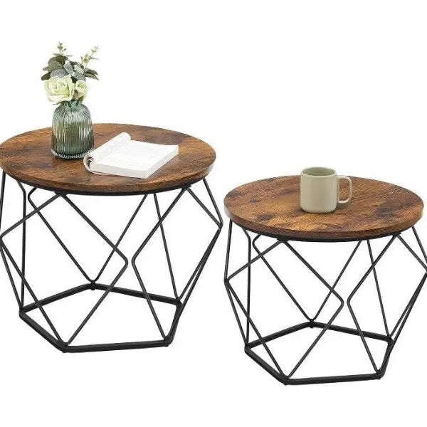 Modern geometric style coffee table set (2-piece), round stackable side table with hidden storage space