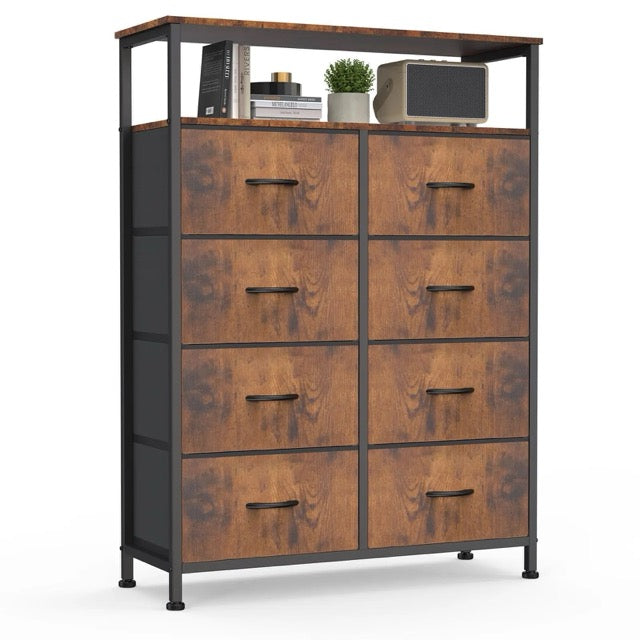 Fabric Dresser with 8 Drawers & Open Shelf – Tall Storage Cabinet for Bedroom & Closet Organization