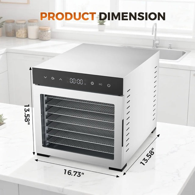 8-Tray Stainless Steel Food Dehydrator with Digital Touch Controls