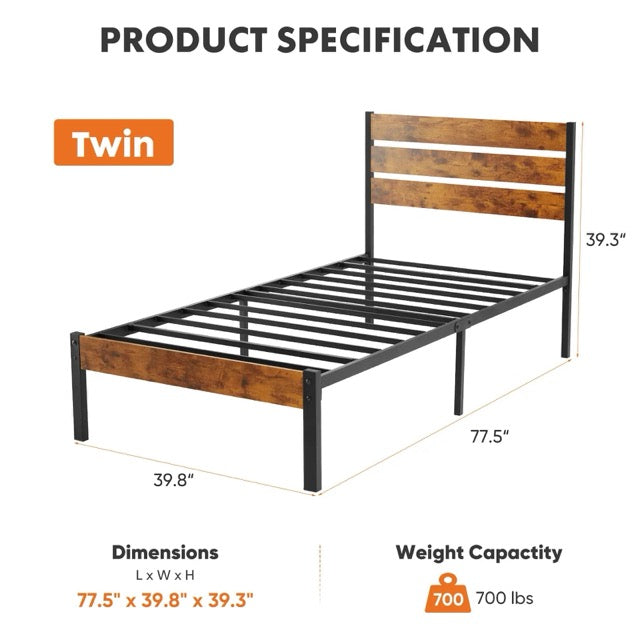 Metal Platform Bed Frame with Headboard & Footboard – No Box Spring Needed, 800 lb Capacity, Twin/Full/Queen