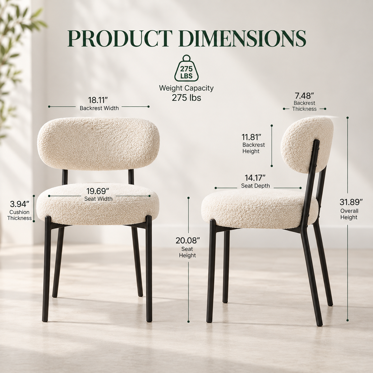 Upholstered Dining Chairs with Cushioned Seats & Steel Frame