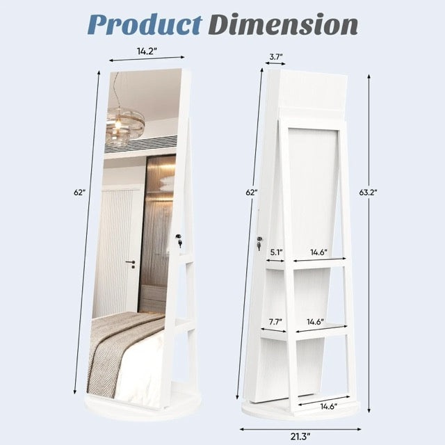 47.2-Inch Wall- and Door-Mounted Jewelry Cabinet with Full-Length Mirror, LED Lights & Large Storage