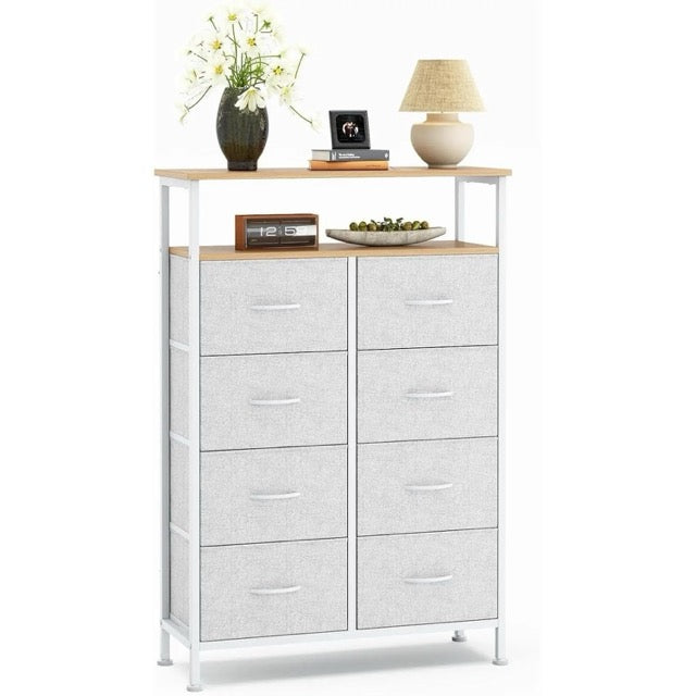 Fabric Dresser with 8 Drawers & Open Shelf – Tall Storage Cabinet for Bedroom & Closet Organization