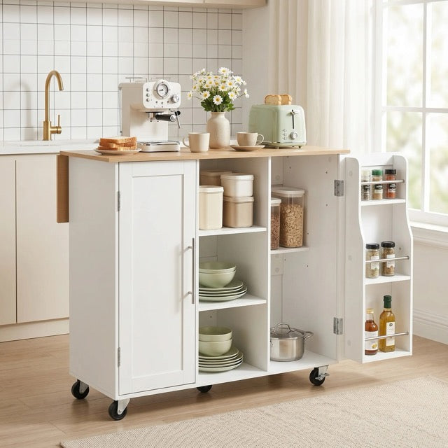 Kitchen Island Cart with Drop Leaf Tabletop & Storage, Rolling on Wheels