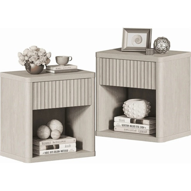 Bedside Cabinet with Drawers & Open Shelves | Modern Nightstand with Rounded Corners
