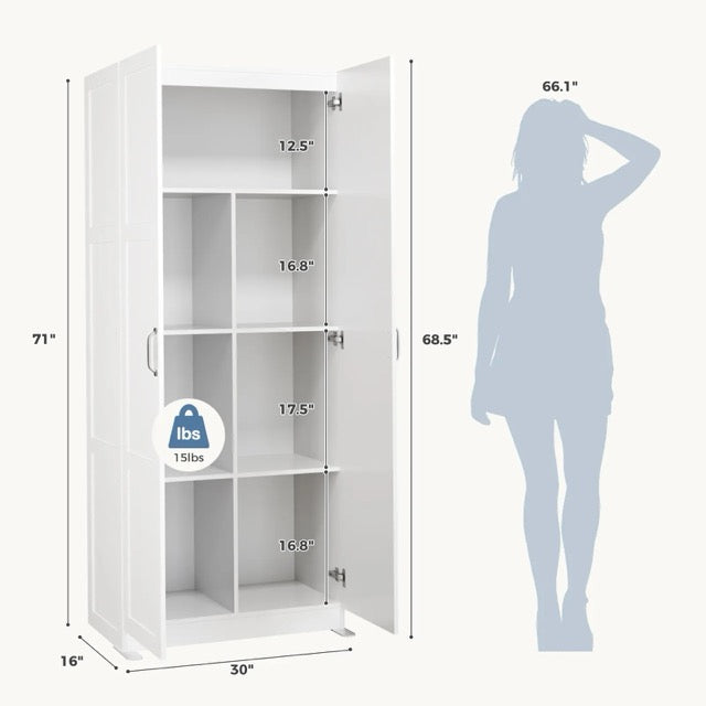 71-Inch Wooden Storage Cabinet | 4-Tier Freestanding Organizer for Home