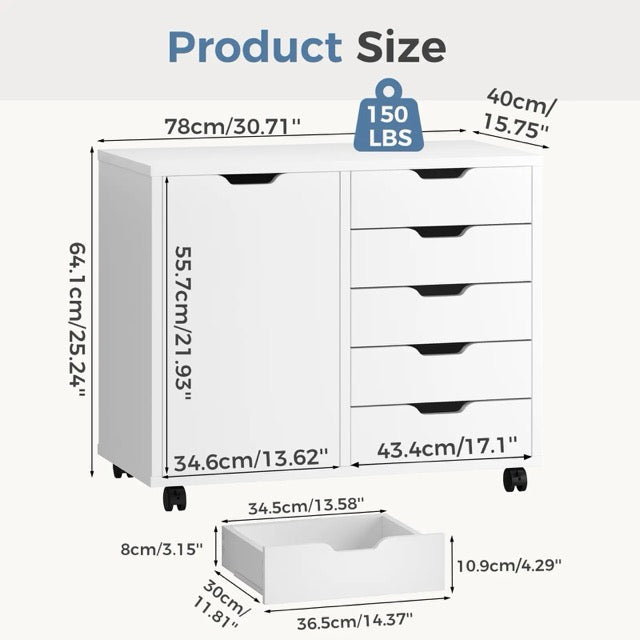 5-Layer Wooden Filing Cabinet with Wheels & Adjustable Shelves – Home Office Storage