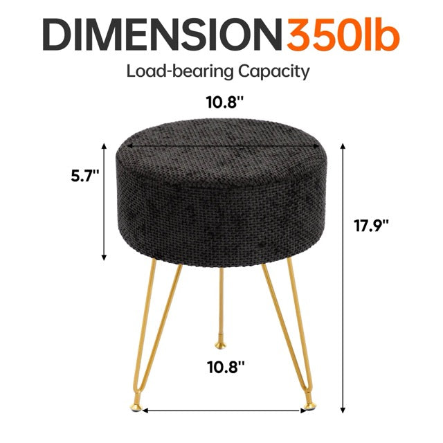 Round Ottoman Vanity Stool with Gold Metal Legs