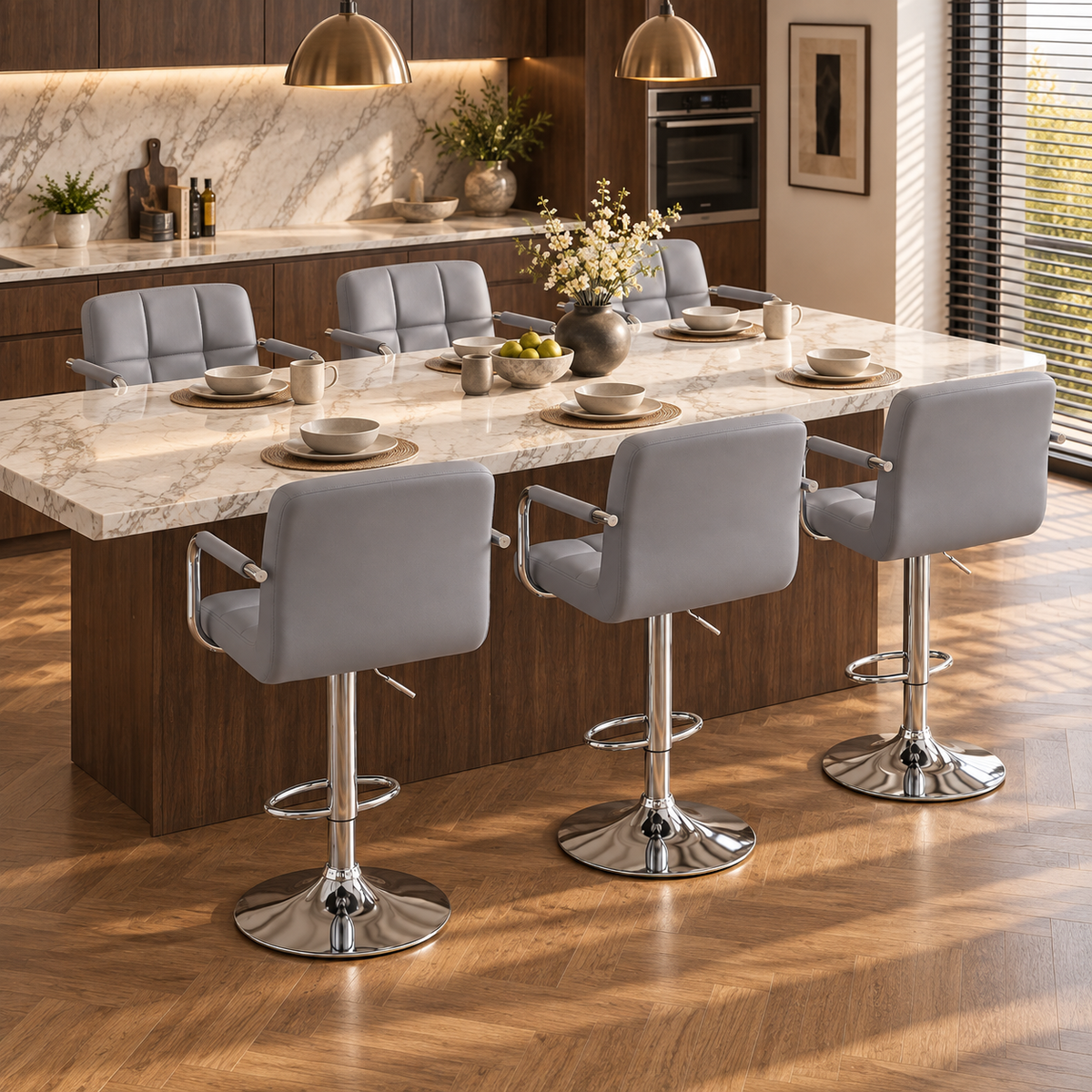 Adjustable Swivel Bar Stools with Padded Arms & PU Leather for Kitchen Island
