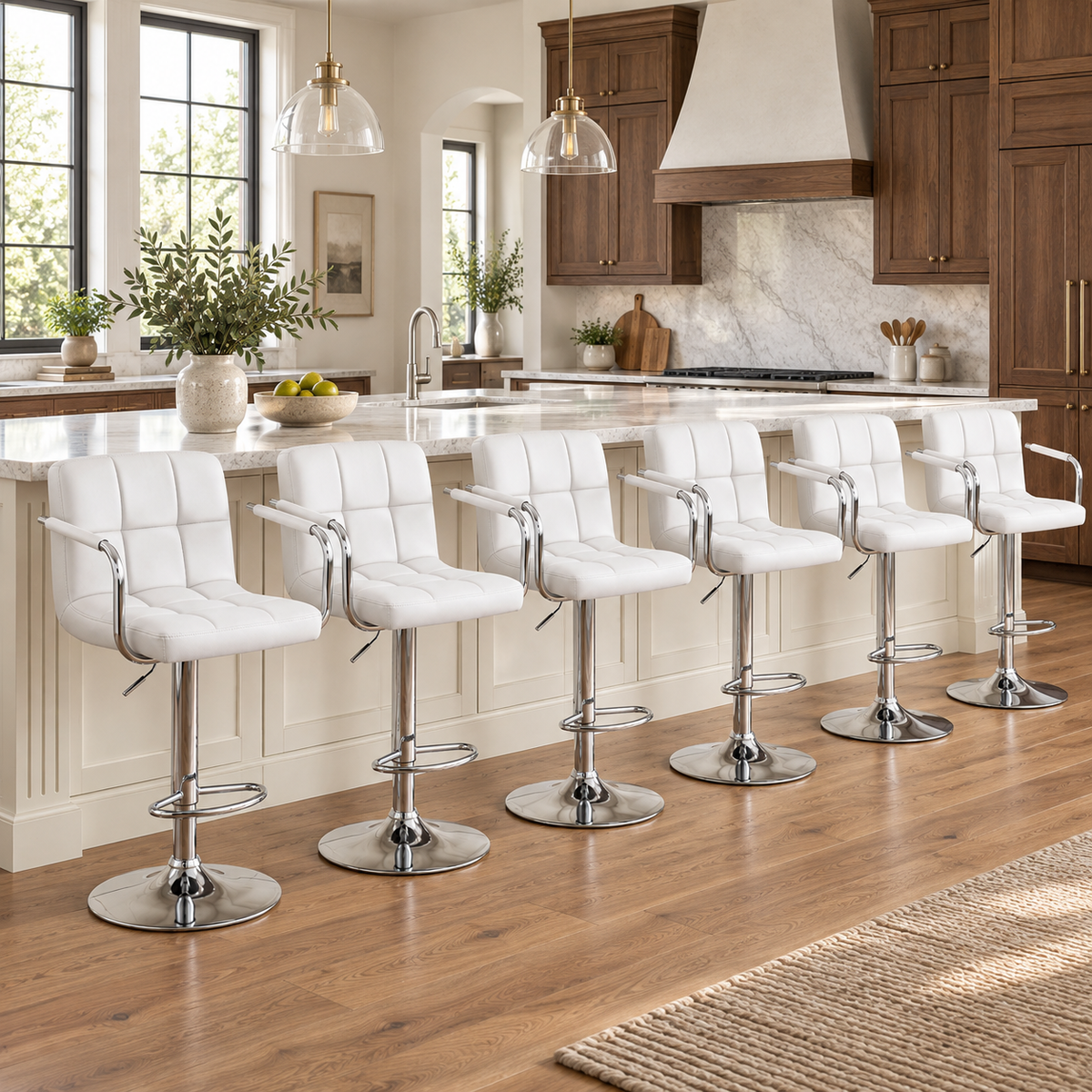 Adjustable Swivel Bar Stools with Padded Arms & PU Leather for Kitchen Island