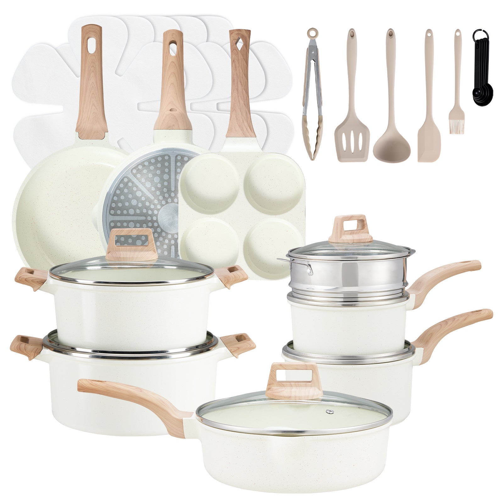 Warebay 17 & 25PCS Complete Nonstick Cookware Set with Aluminum Pots & Pans