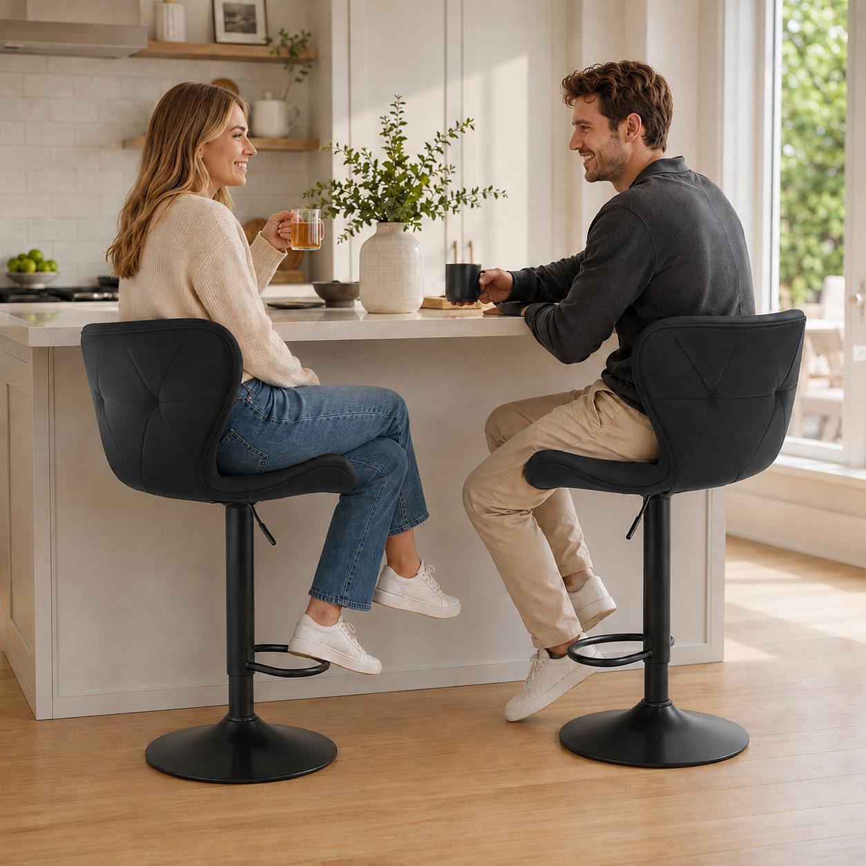 Faux Leather Diamond-Quilted Bar Stools Set of 2