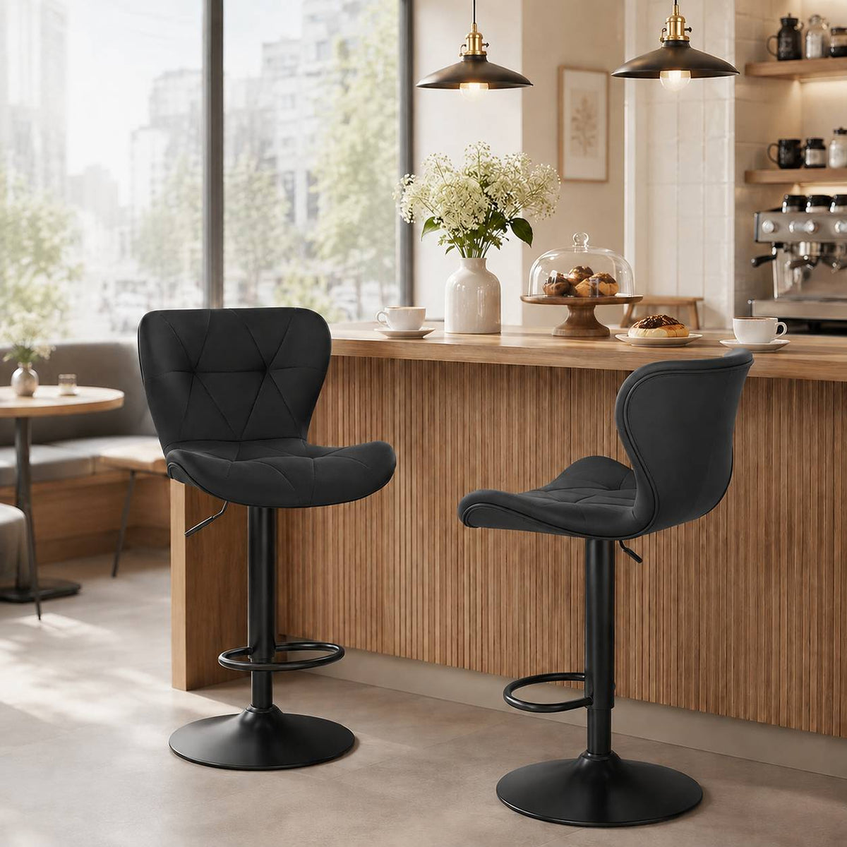 Faux Leather Diamond-Quilted Bar Stools Set of 2