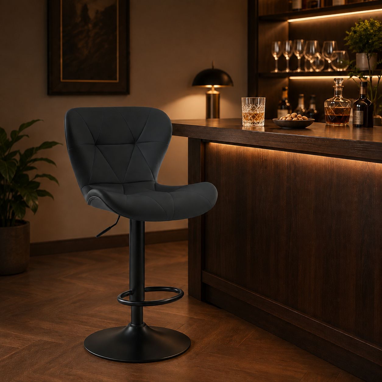 Faux Leather Diamond-Quilted Bar Stools Set of 2