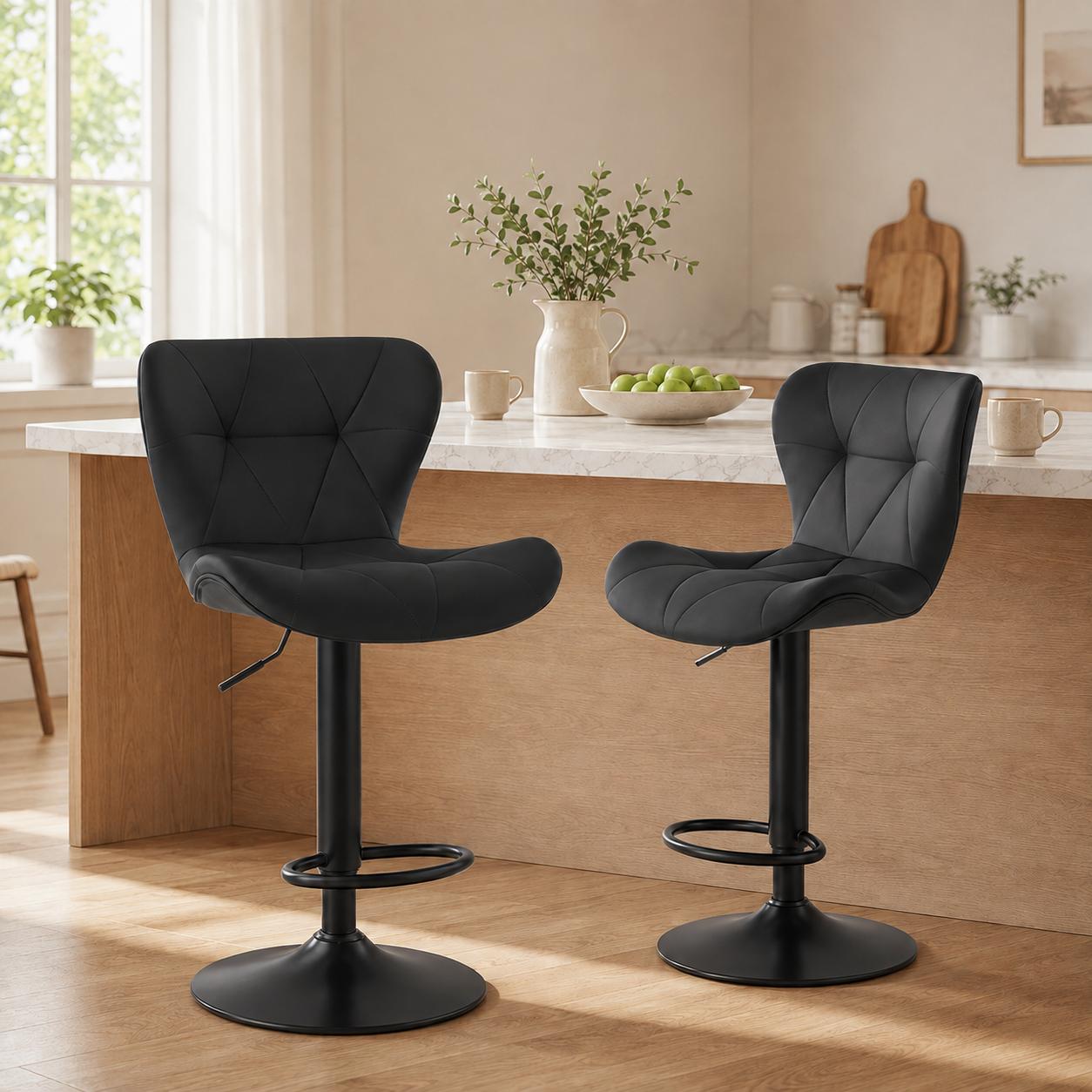 Faux Leather Diamond-Quilted Bar Stools Set of 2