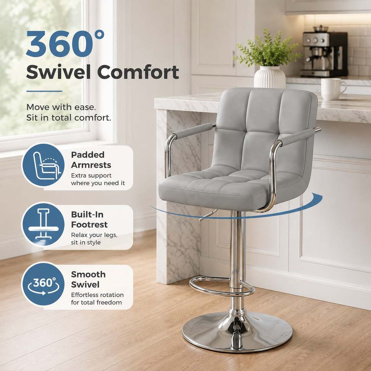 Bar Stools Set of 2, Adjustable Swivel Bar Stool