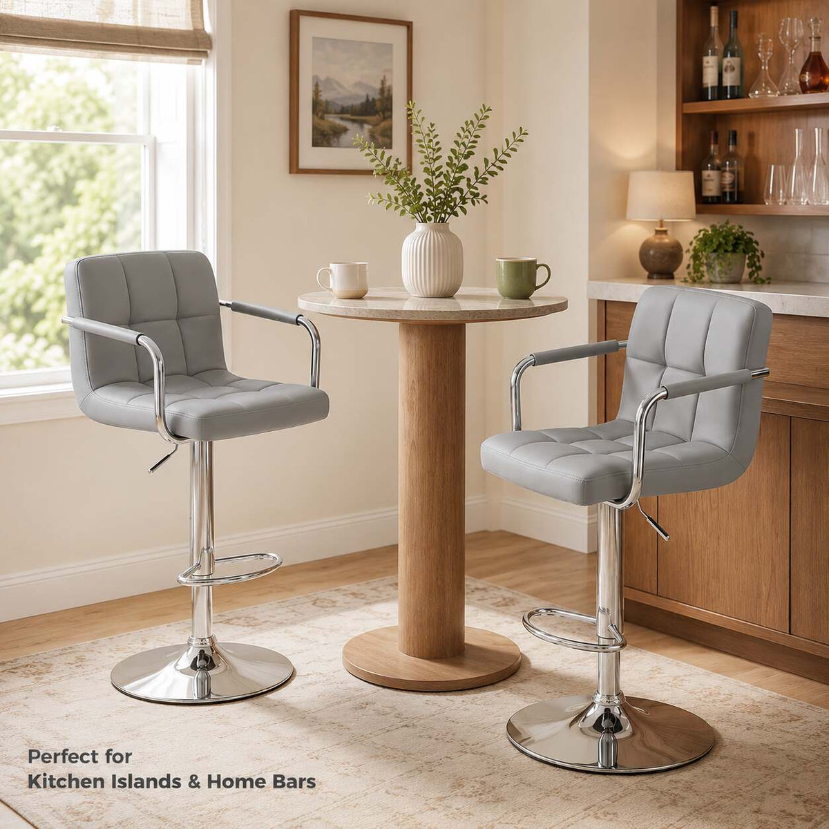 Bar Stools Set of 2, Adjustable Swivel Bar Stool